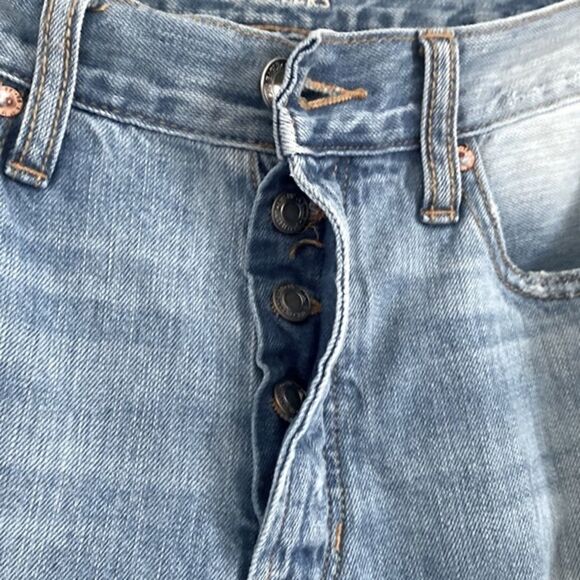 American Eagle Vintage Hi-Rise Distressed Shredded Jeans Button Fly Faded 8 Long - Picture 6 of 14